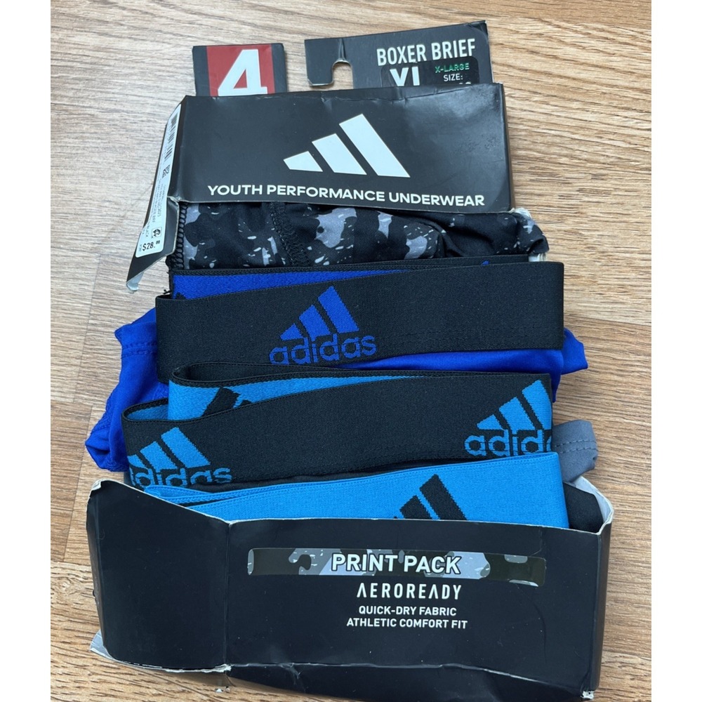 adidas 4 Pack‎ Youth Performance Boxer Briefs Underwear Boys XL 18-20 NEW